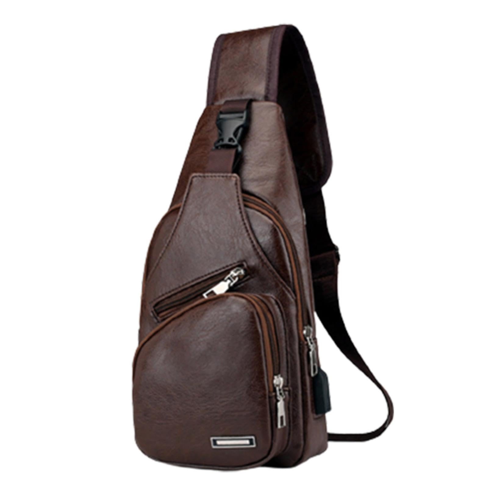 Leather Crossbody Bag Shoulder Backpack Small Leather Crossbody Bag with USB Charging Port