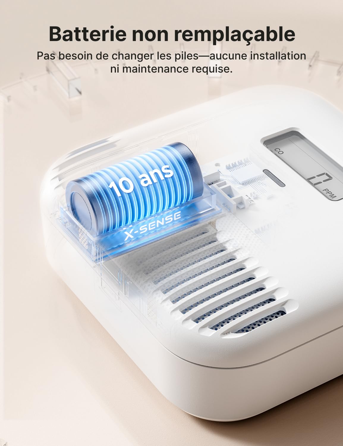 X-Sense Détecteur de Monoxyde de Carbone Autonome, Détecteur de CO Portable pour Voyage, Alimenté par Une Batterie Intégrée de 10 Ans, XC0K-SN