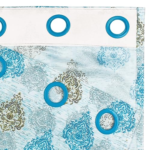 Image of Curtain Door - Raga Curtain for Door 7 Feet Light Filtering Curtains for Home |Motif| White and Blue| Polyester, Pack of 2