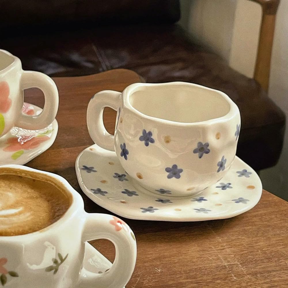 Tasses et Assiettes à café en céramique à Motif Floral, peintes à la Main sous glaçure (200 pièces)