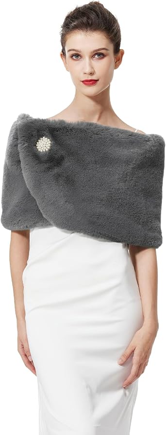 BEAUTELICATE Faux Fur Wrap Shawl Women Shrug Bridal Stole for Winter Wedding Party