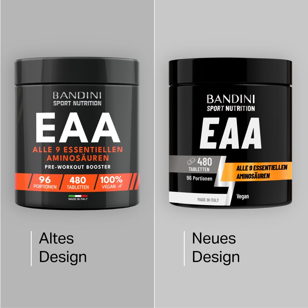 Bandini® EAA Aminosäuren Komplex | 480 vegane Amino Tabletten mit 9 verschiedenen Aminosäuren | Essential Amino Pre Post Workout aus pflanzlicher Fermentation | Hochdosiert, laborgeprüft, GVO-frei