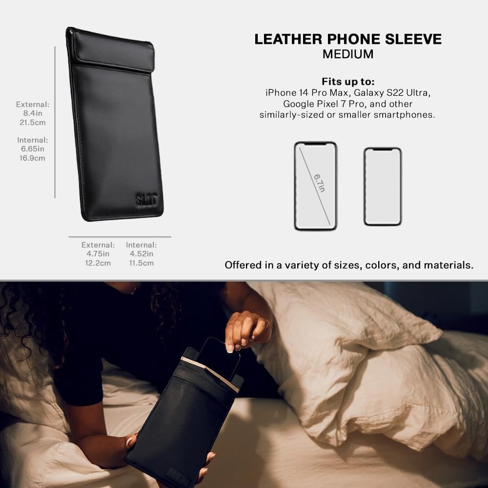 Silent Pocket SLNT Faraday Leather Smartphone Sleeve Signal Blocking Device Shielding for iPhone, Samsung Galaxy, Most Phones, Anti-Hacking (Black Leather, Medium) - Image 4