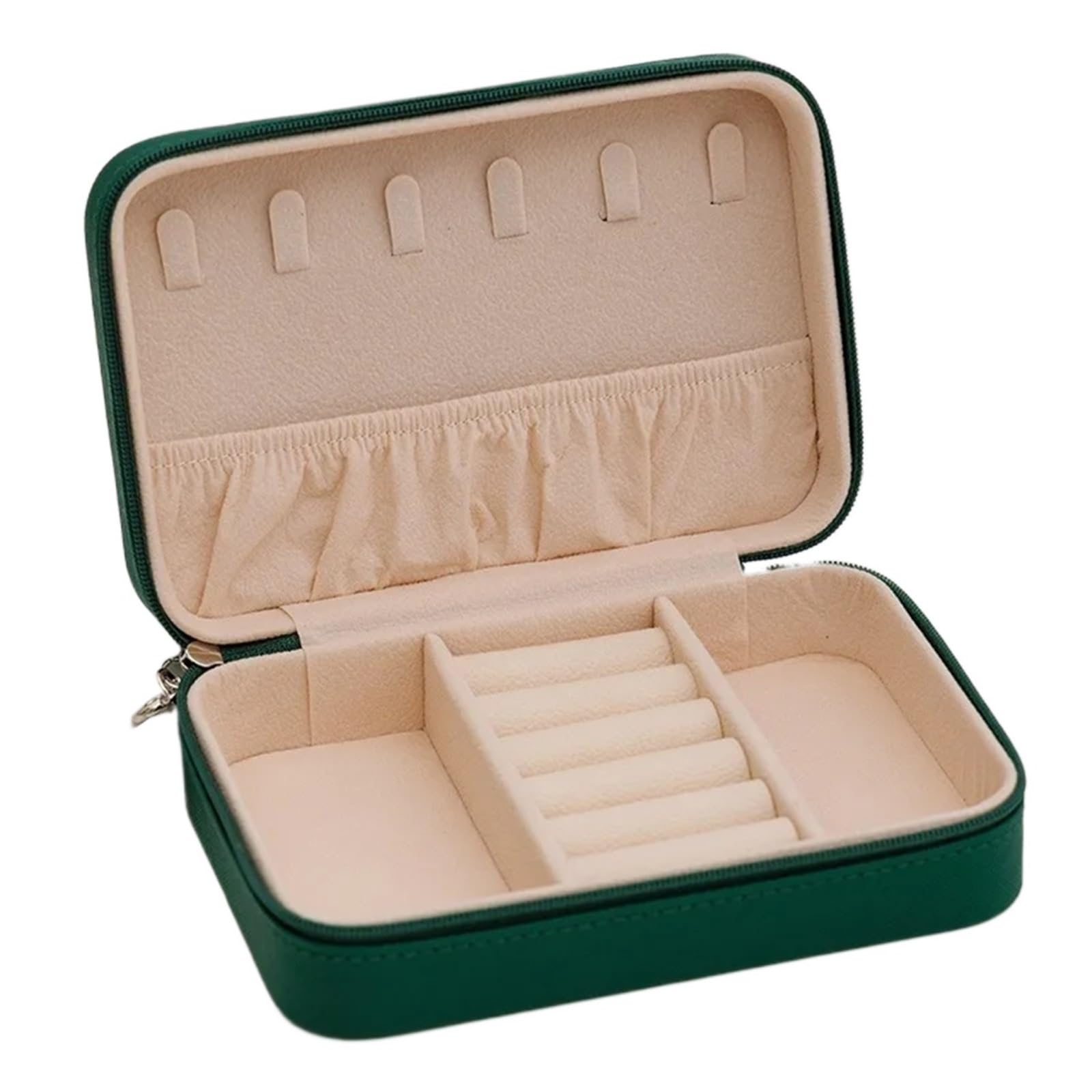 ESTDKMNOS Portable Jewellery Case， Jewellery Box Women's Multicolor Leather Travel Necklace Ring Earring Zipper Display Case(Green)