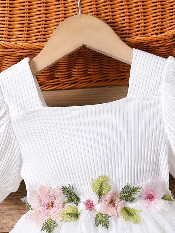 Image of Niren Enterprise 1019 Floral Embroidery net and Modal Short Sleeve Baby Girl Frock