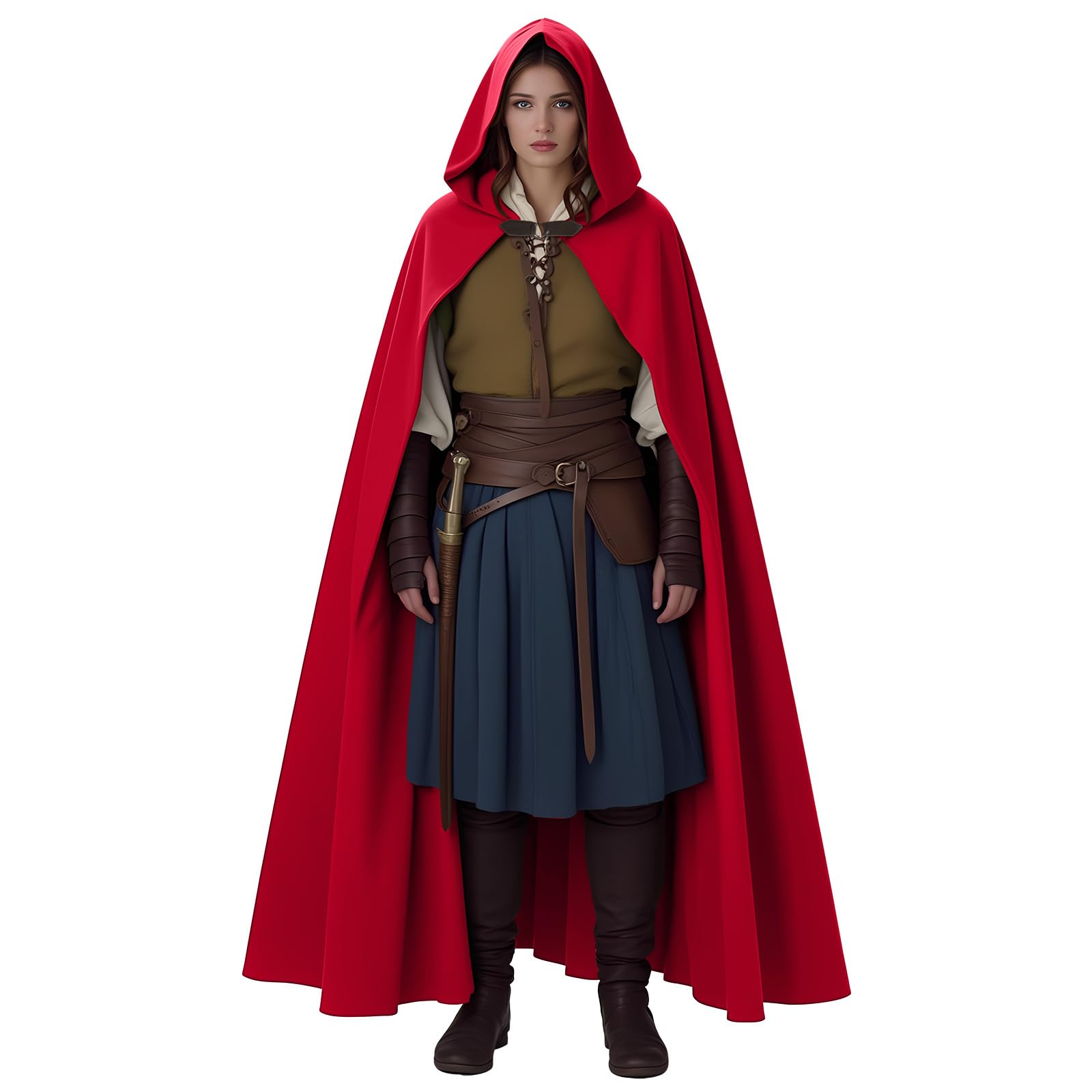 CNVAUIE Renaissance Snapback Hooded Coat Medieval Costumes Men's Witch Halloween Costumes Hooded Coat (Wine Red) - Image 2