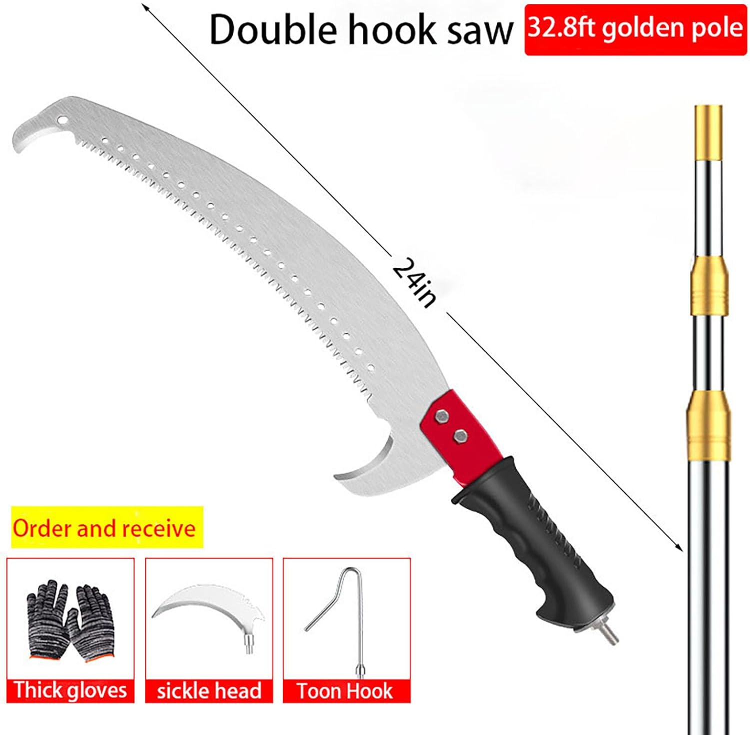 Pole Saw with Adjustable Length for Tree Trimming,Light Manual Saw with Manganese Steel Blade,6.9-32 Ft Extendable (32.8ft)
