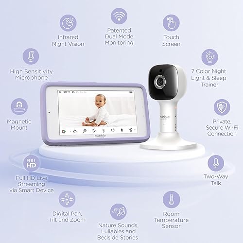 Miniatura 2 de HUBBLE CONNECTED Nursery Pal Cloud Touch Smart WiFi - Monitor de bebé habilitado con pantalla táctil HD de 5 pulgadas, unidad para padres, además de