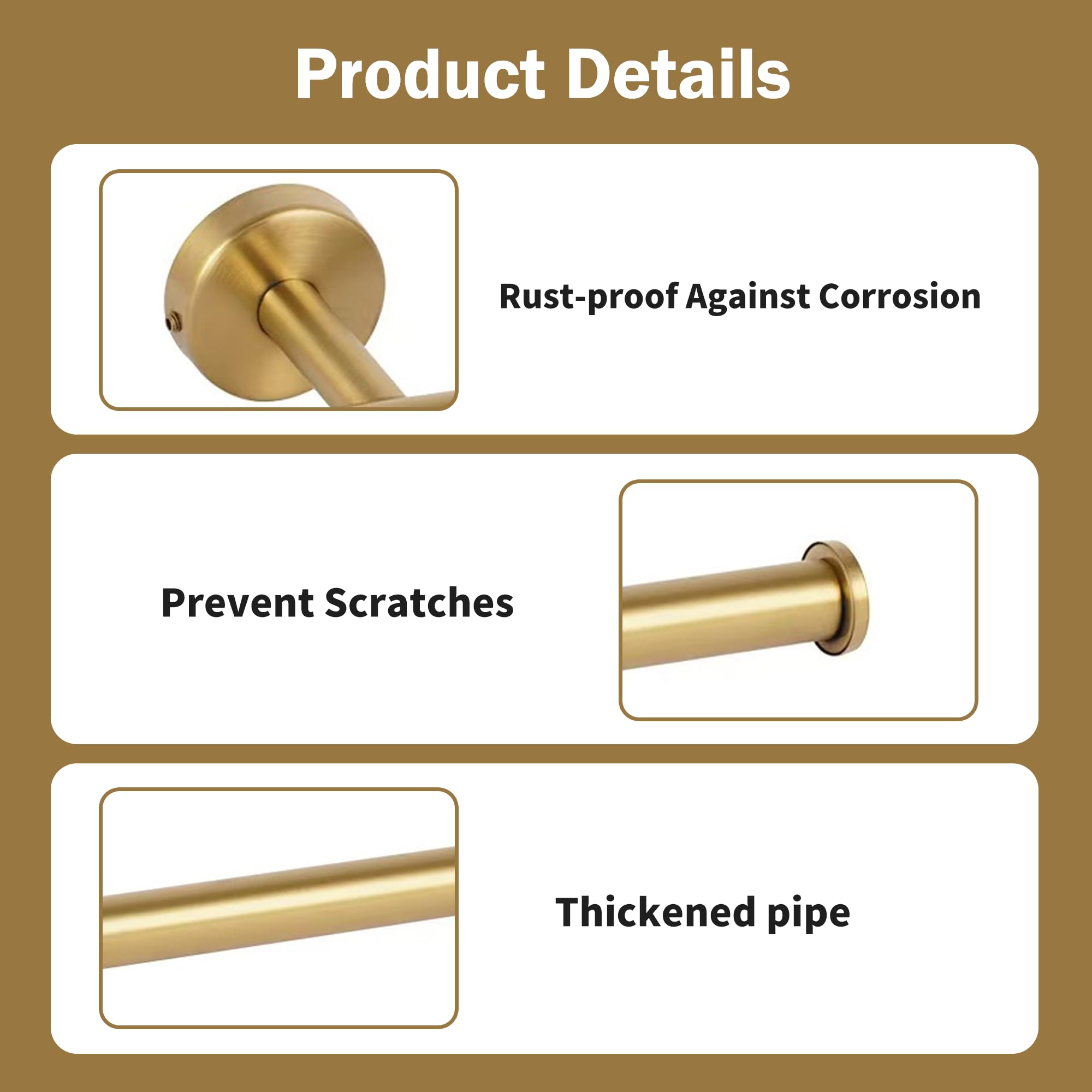 1Pcs Brushed Brass Toilet Roll Holder Wall Screw Mounted Toilet Paper Holder Gold Toilet Tissue Holder for Bathroom Kitchen Washroom Simple Stainless Steel Toilet Roll Holder Brass - Image 3