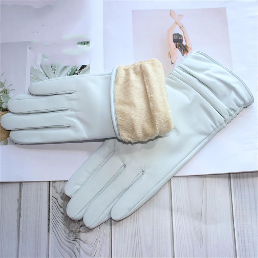 Guantes de piel de oveja para mujer, con pantalla táctil, longitud media, elástica, de forro polar y guantes de invierno