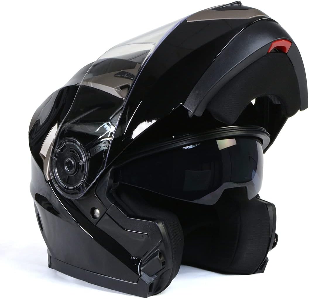 MPH9806DOT Ionized Gloss Black Advanced Motorcycle Modular Helmet Biker w/ Drop Down Visor