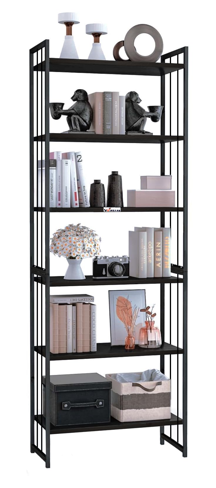 WINSTAR Customizable Metal Multipurpose Utility Rack | Heavy Duty Metal Book Shelf | Bookcase with Metal Frames | Shelf Storage Organizer for Kitchen, Living Room & Home Decor (6 Tier, Black)-image-14