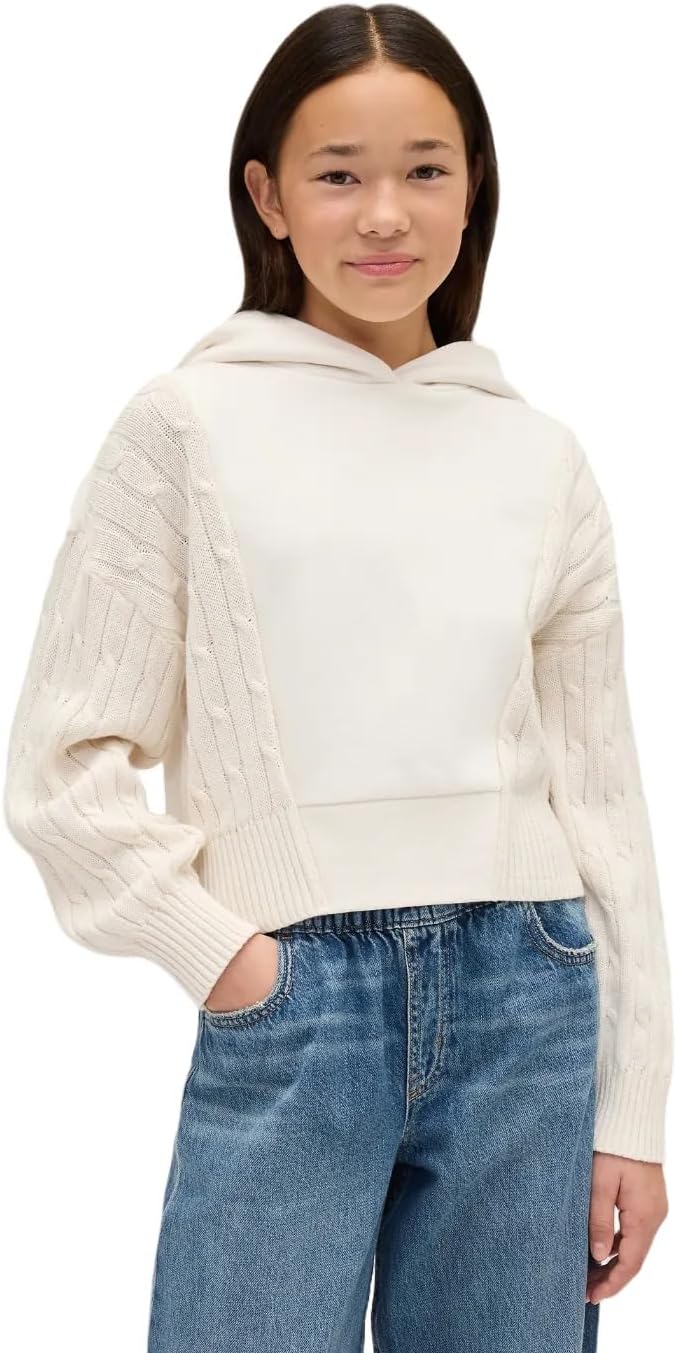GAP Girls' Mixed Media Sweater Hoodie