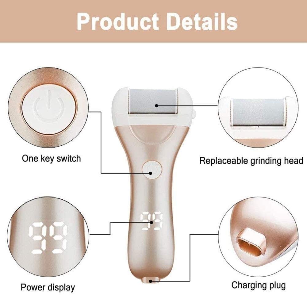 Piedi elettronici callo, Lima del Piede Elettrico Ricaricabile Duro Pedicure della Pelle Strumenti di Cura di Piedi Callous Remover Kit con 3 Roller Heads USB Ricaricabile