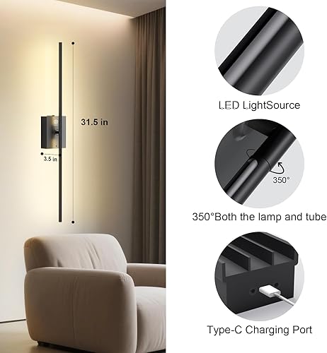 Miniatura 9 de Aplique de pared a pilas, lamparas elegantes para sala de pared recargable lámpara de pared, apliques lamparas de pared inalambricos para habitacion