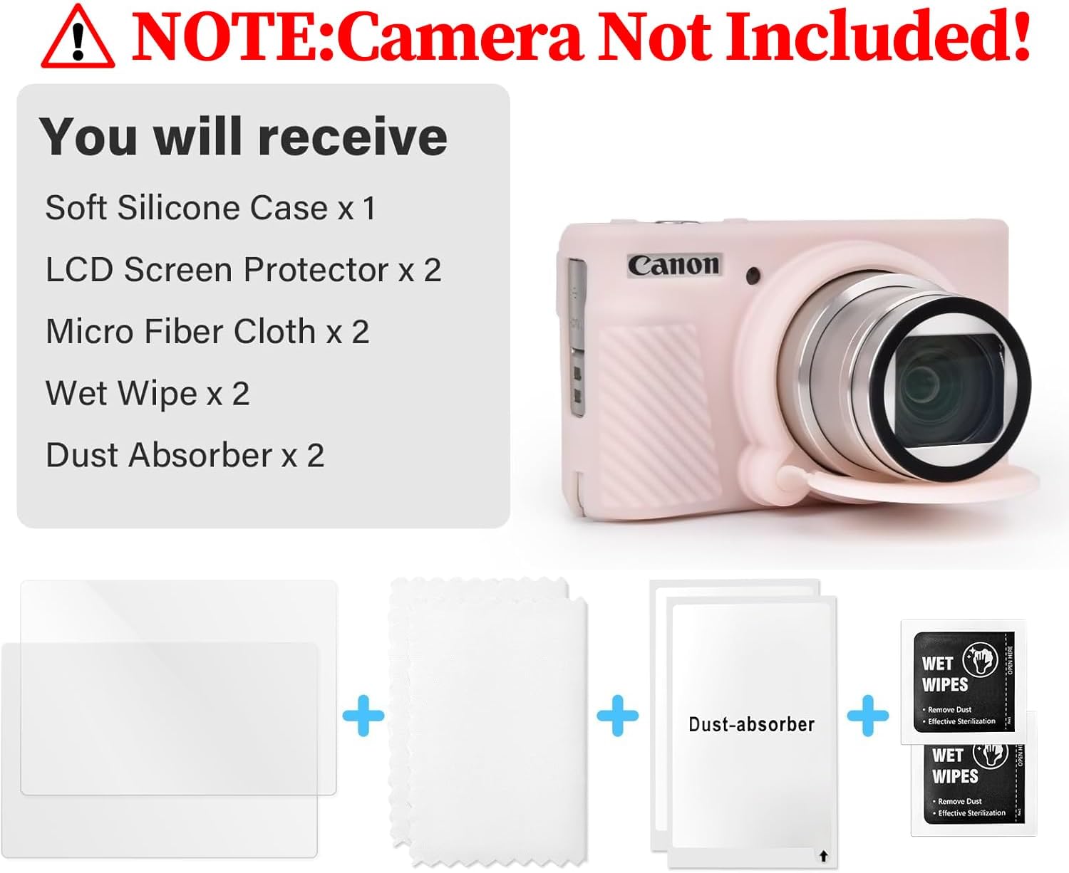 VOVMOEYA SX740 Camera Case Accessories Set[with 2 LCD Tempered Films],Silicone Protective Case Compatible with Canon PowerShot SX730 SX740 HS Digital Camera - Jelly Pink - Image 2