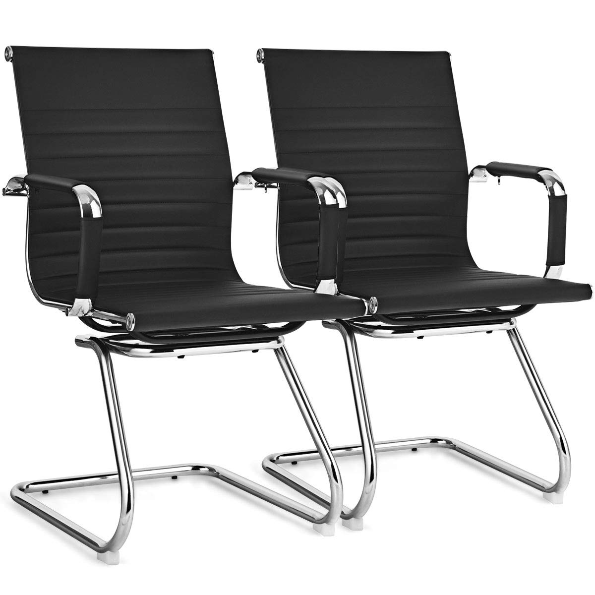 COSTWAY Freischwinger Stühle 2er Set, Konferenzstühle mit Armlehne