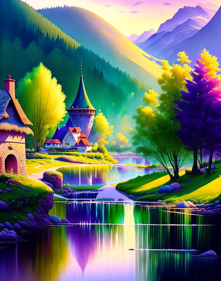 Affiches sur toile 58 x 90 cm Village by a Rive SERENDIPITP sans cadre pour décoration murale