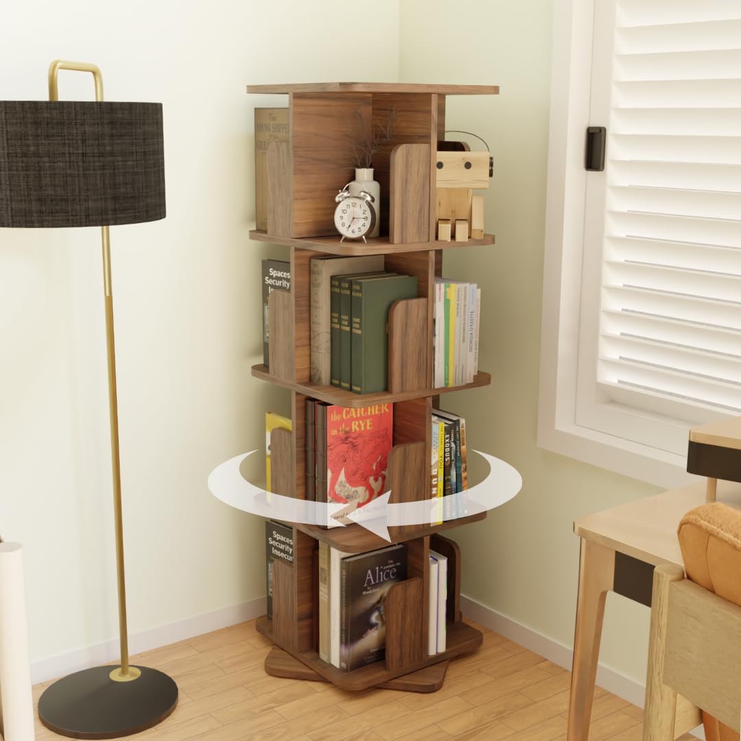 COGO 4 Tier Revolving Bookshelf (Walnut, 4 Tier 15 inch)-image-38