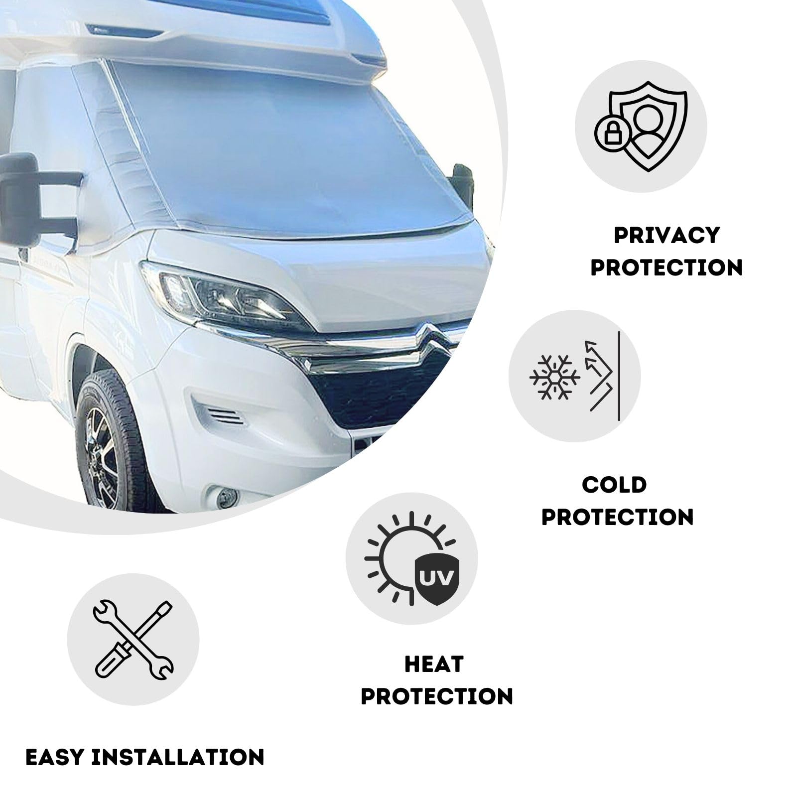 Marvix Cubierta térmica para parabrisas externo para Fiat Ducato Boxer Relay X250/290 de 2006-2026, autocaravana, autocaravana, aislamiento de 8 mm, color plateado