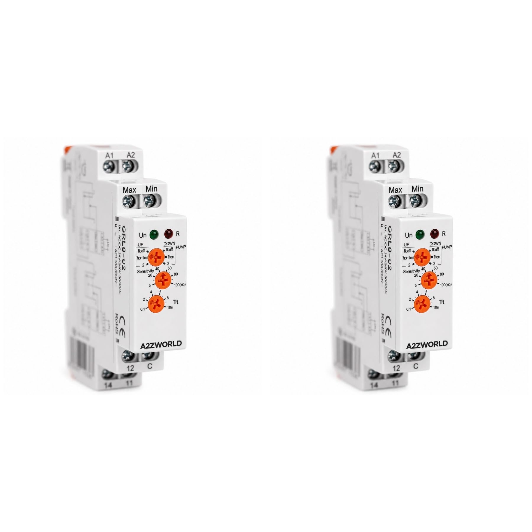 2 Pezzi Relè Intermedio Modulare AC230V AC/DC24V, 2 Contatti SPDT 8A, Relay di Interfaccia, Rele Ausiliario per Comando e Automazione, Indicatore LED, 1 Modulo Barra DIN