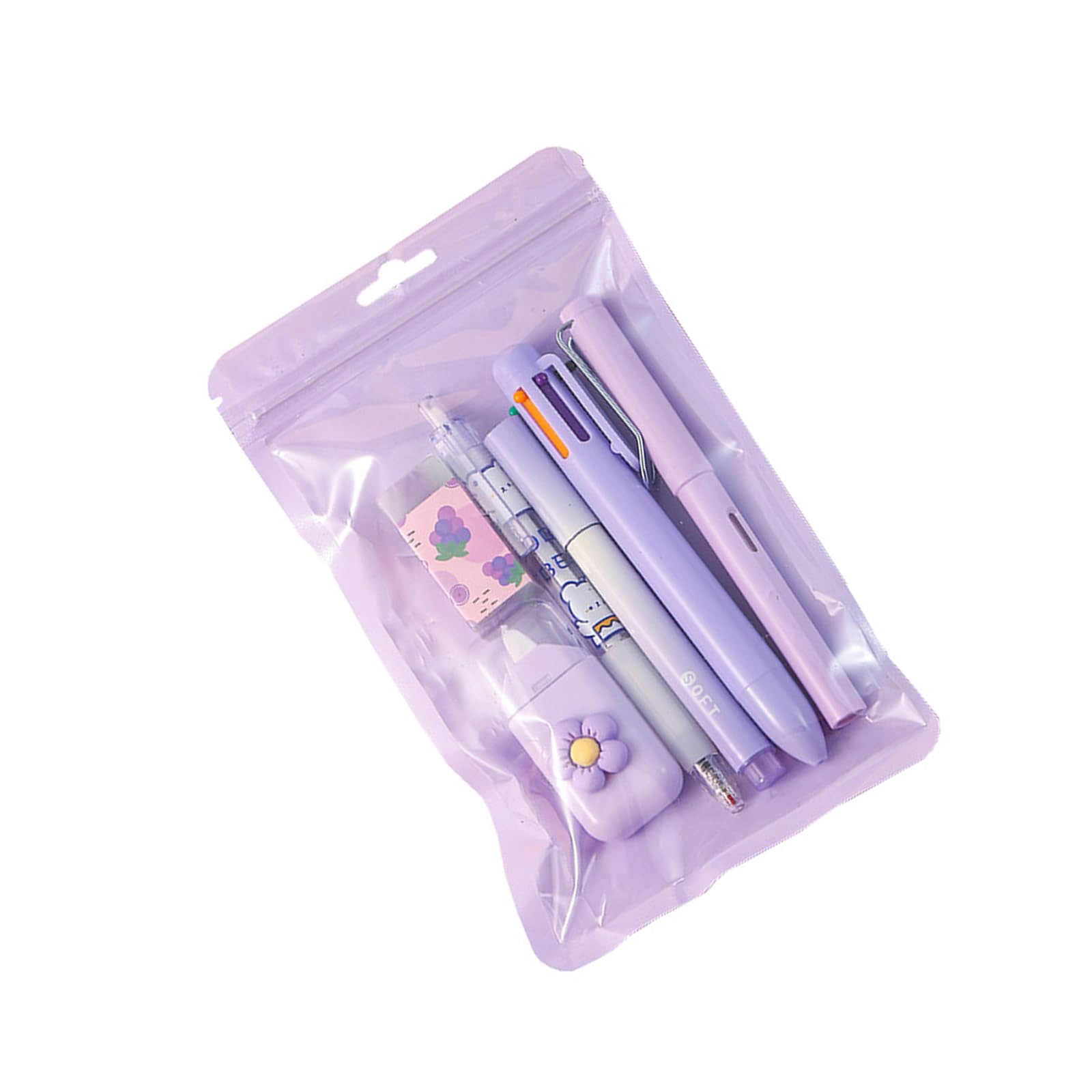 Maxtonser 6Pcs Stationeries With Multicolored Ballpoint Pen Highlighter Retractable Gel Pen Eraser Pencil Correction Tape