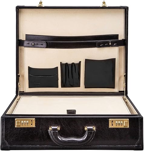 Miniatura 2 de Maxwell Scott Mens Quality Leather Large Attaché Briefcase The Buroni Handmade In Italy Night Black