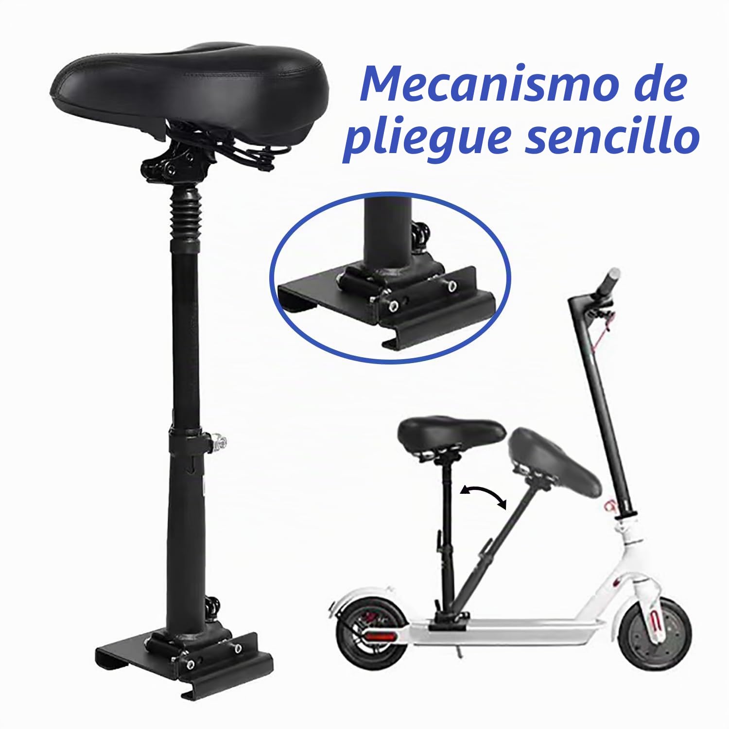 Asiento Plegable de Altura Ajustable para Scooter eléctrico, Sillín para Patinete Eléctrico, 40-58 cm de Altura del Asiento con Asiento Amortiguador, para 13-17 cm Bordes curvos