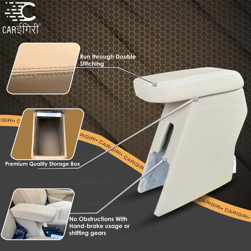 Image of Carigiri Premium Finish Car Armrest with Storage Box And High Density Moulded Foam For Volkswagen Virtus (Beige With Beige Seam,Nappa Leatherette)