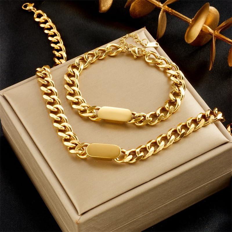 Collier bracelet en acier titane or au design minimaliste et robuste pour passionnés de hip-hop