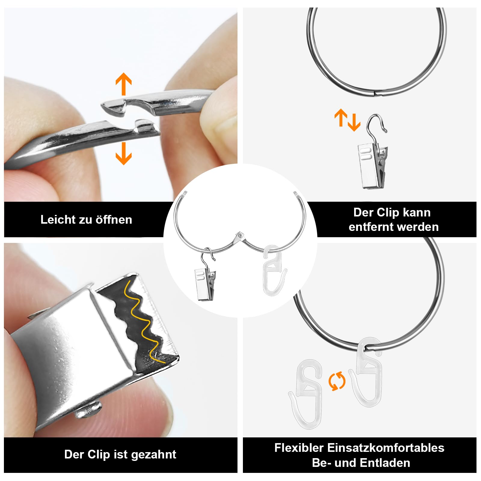 HavaCue 20 PCS Curtain Rings with Clips, 50 mm Curtain Clips Ring, Metal Ring Clip - Image 3