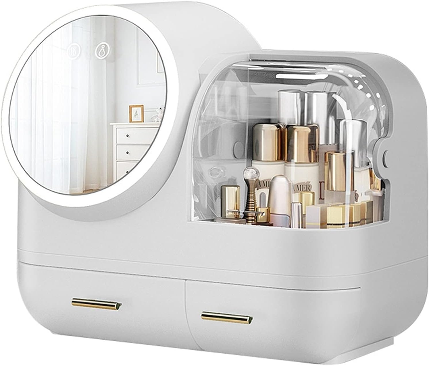 YXYH Cosmetic Organizer with Fan and 360° Rotating LED