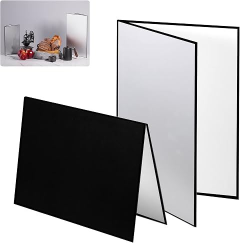 Selens 3en1 Reflector de Luz Fotografía Plegable Cartón Grueso Iluminación | 29.7 ×42 cm, para Comida Naturaleza Muerta Producto Estudio Fotográfico Fotos Negro/Plateado/Blanco, 2 Piezas