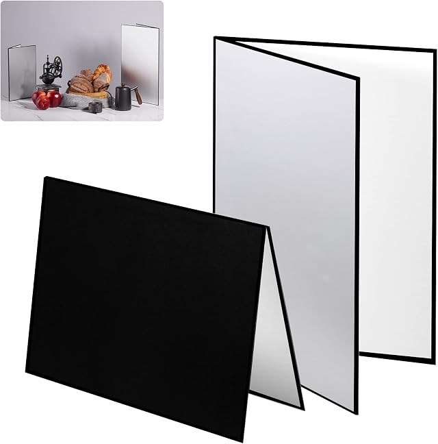 Selens 3en1 Reflector de Luz Fotografía Plegable Cartón Grueso Iluminación | 29.7 ×42 cm, para Comida Naturaleza Muerta Producto Estudio Fotográfico Fotos Negro/Plateado/Blanco, 2 Piezas