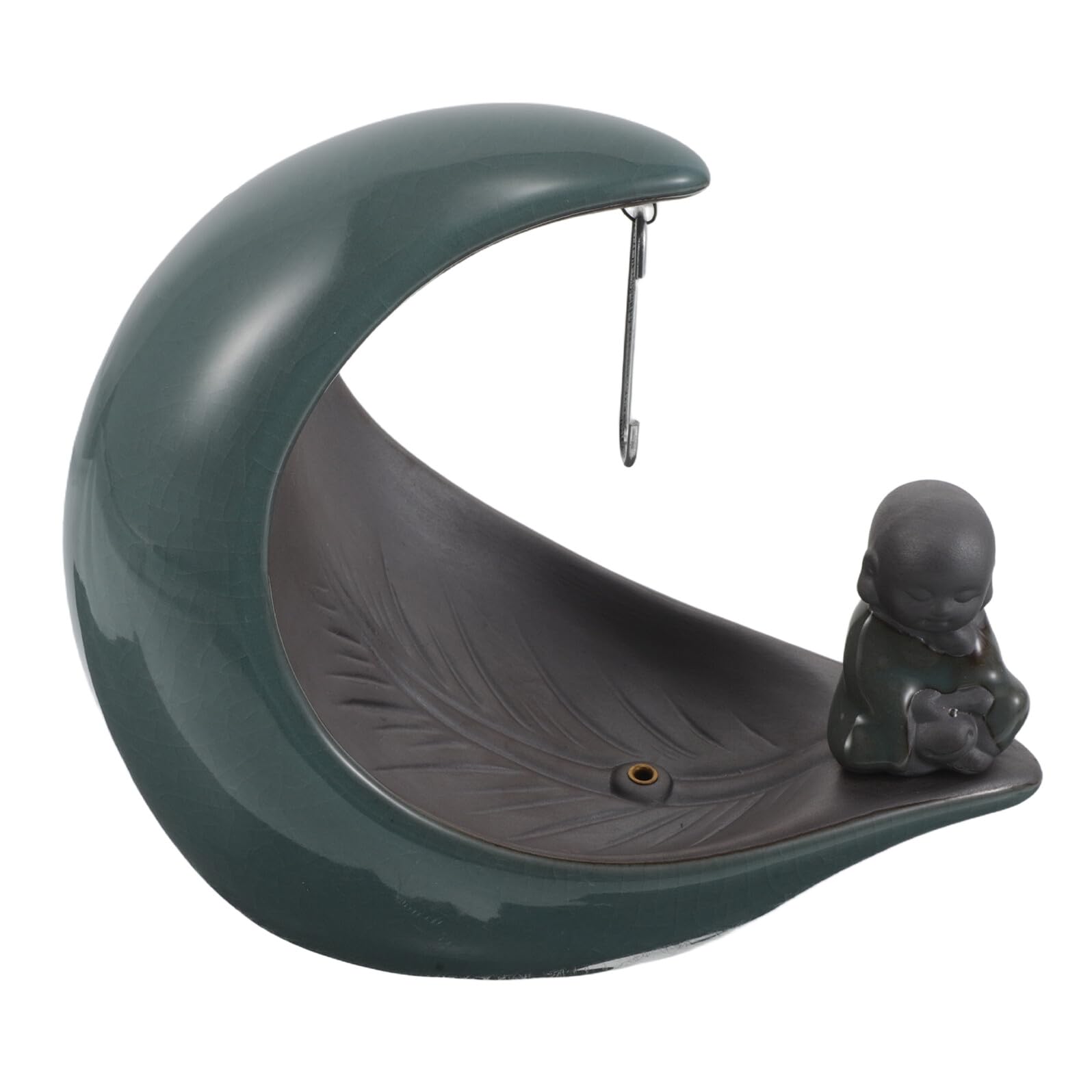 Zen Räuchergefäß aus Keramik, Halbmondförmig, Grün, Dekorativ | Ascheauffangschale, Tragbar und Leicht zu Reinigen, für Meditationsraum und Baddeko