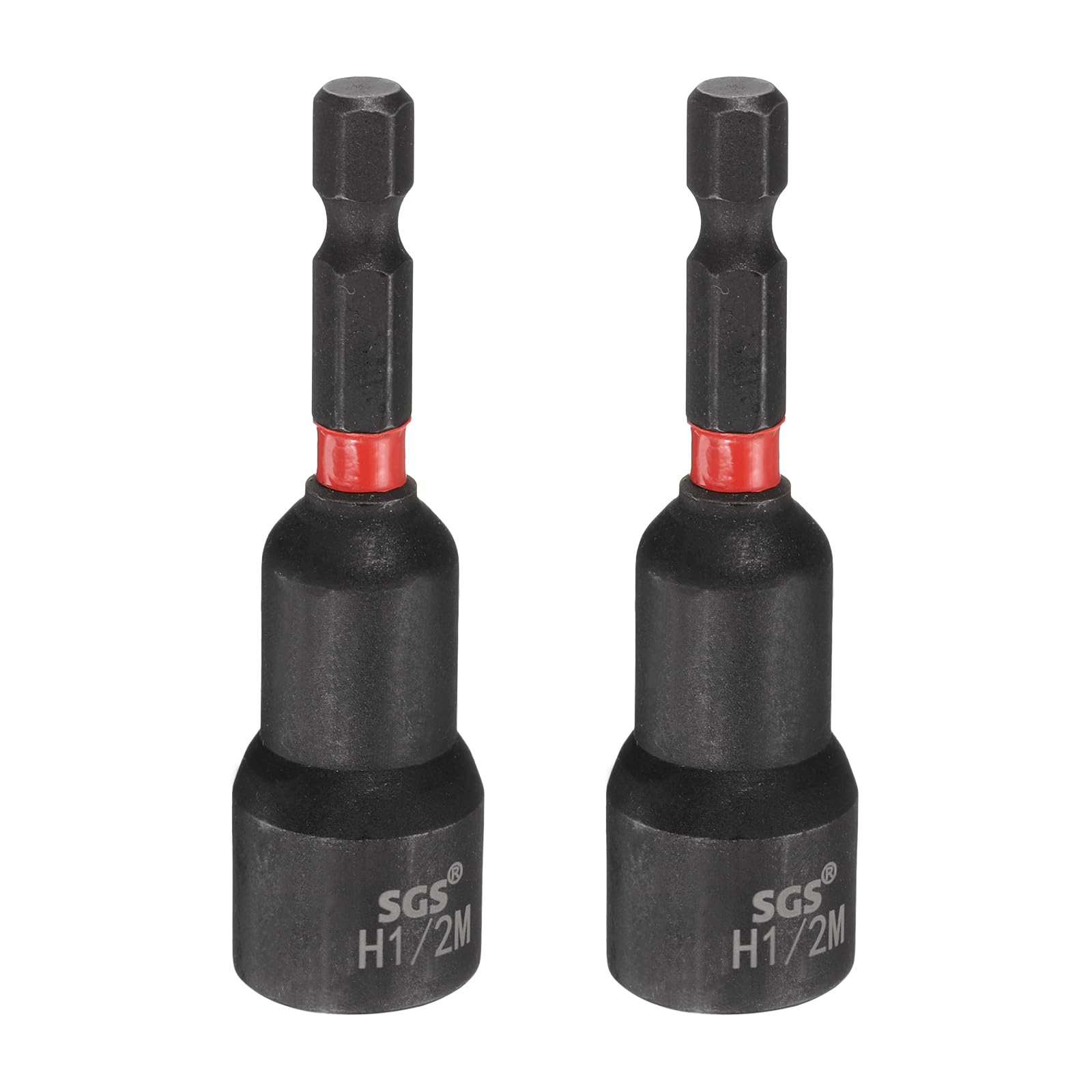 sourcing map 2pcs Nut Driver Drill Bit 1/2 Inch SAE Socket 1/4" Hex Shank 2.56" (65mm) Long Magnetic 6-Point Sockets Quick Change CR-V Steel Bolt Setters for Power Drill Drivers