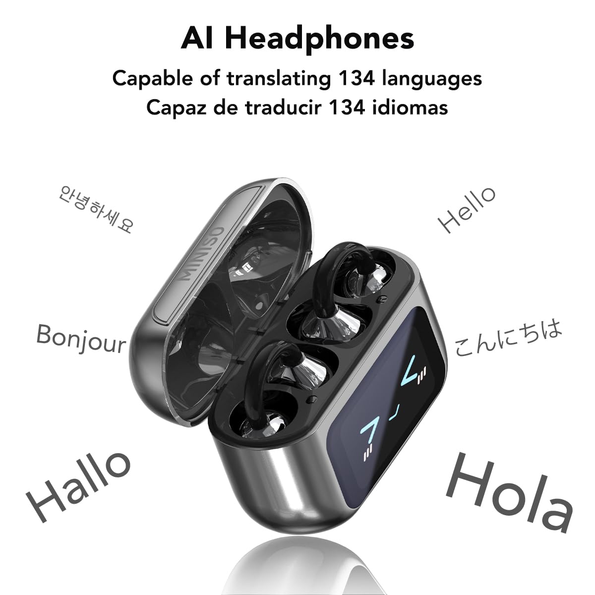 MINISO MS109 AI - Traduttore auricolare 3 in 1 in tempo reale con funzione di traduzione AI, 134 lingue traduttori auricolari per lavoro, viaggi e studio MINISO MS109 AI - Traduttore auricolare 3 in 1 in tempo reale con funzione di traduzione AI, 134 lingue traduttori auricolari per lavoro, viaggi e studio