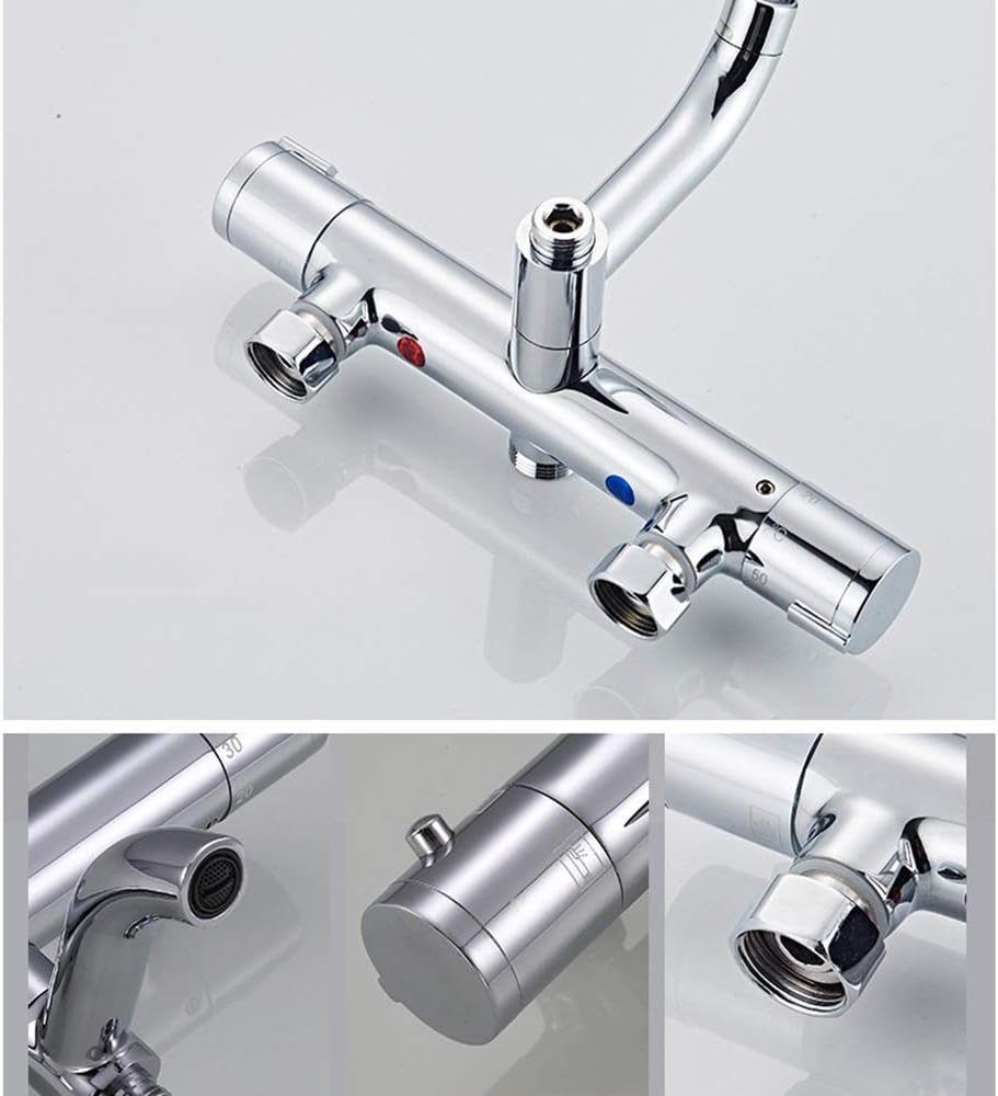 Thermostatic Shower Set Brass Shower Faucet 10 Inch Round Top Spray 3 Modes Silver Double Lift Delicate Bathtub Shower Systems