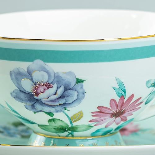 Miniatura 2 de Gracie China by Coastline Imports Taza de té y platillo de porcelana floral menta de 8 onzas (juego de 2) (35786G-4A/B/S2)
