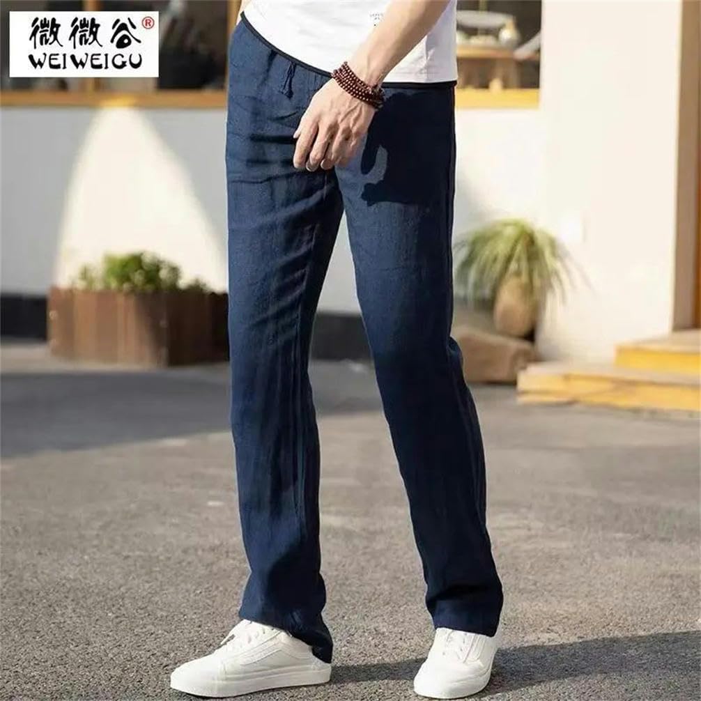 Men's Summer Casual Pants Chinese Style Lightweight Breathable Sports Cotton Shorts Solid Color Hiking