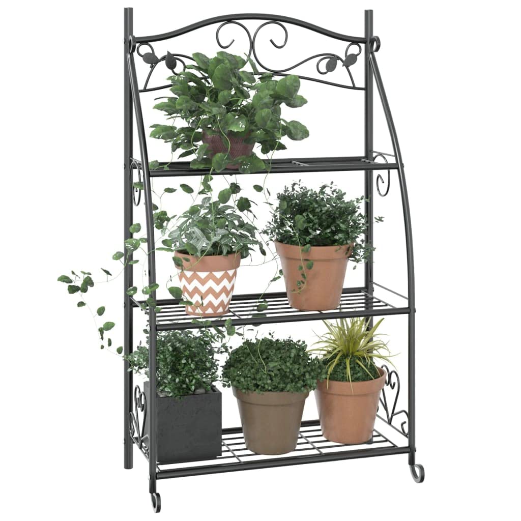 Blumenregal Schwarz 56x30x96 cm Stahl Pflanzenständer wetterfest für Außenbereich Balkon Garten Wohnzimmer dreistöckig Metall Pflanzenregal freistehend Leiterregal Blumentreppe