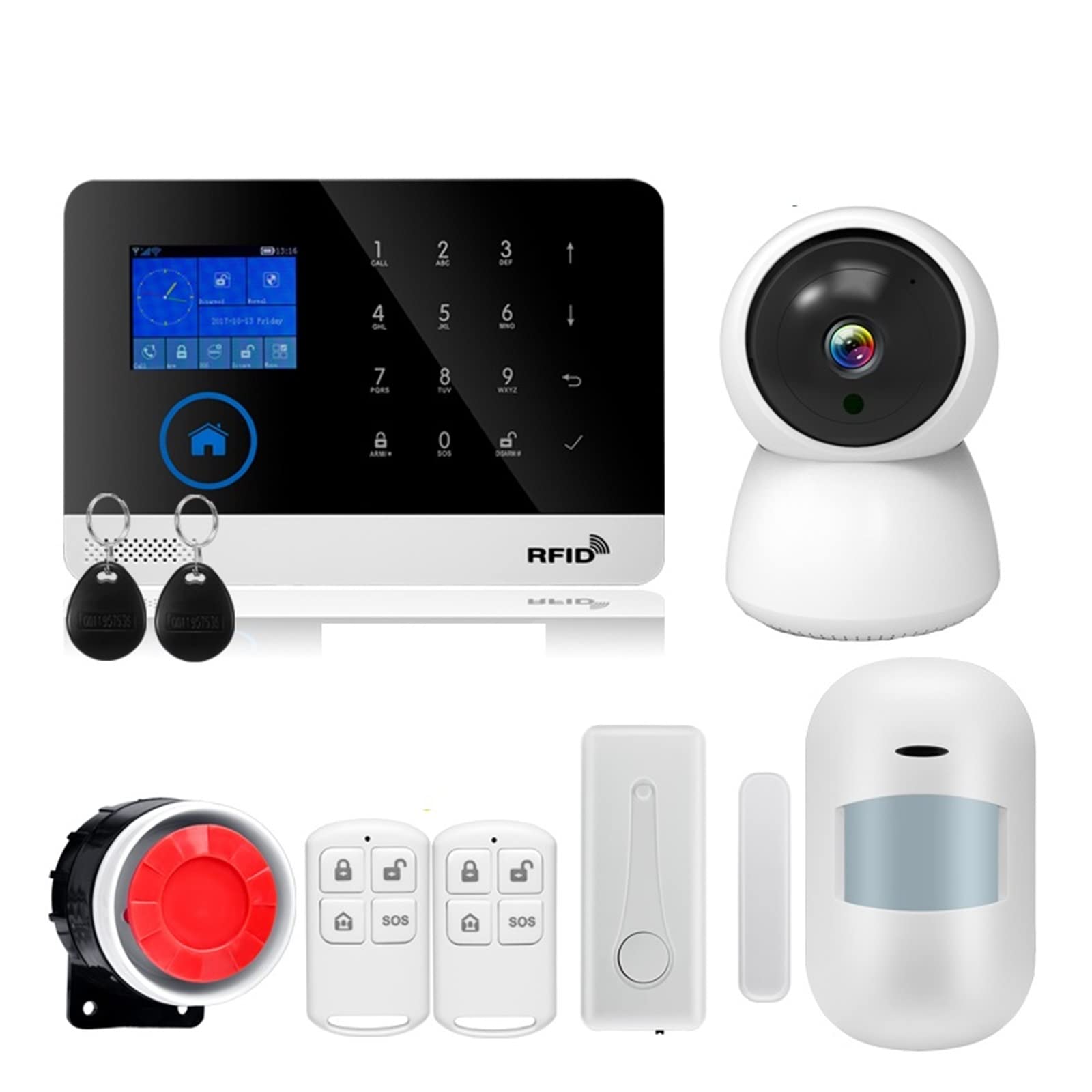 Wireless Tuya APP SIM GSM Home RFID Antifurto LCD Touch Tastiera GSM Kit sensore di allarme per Ville e Magazzini(W2B Bundle 2)
