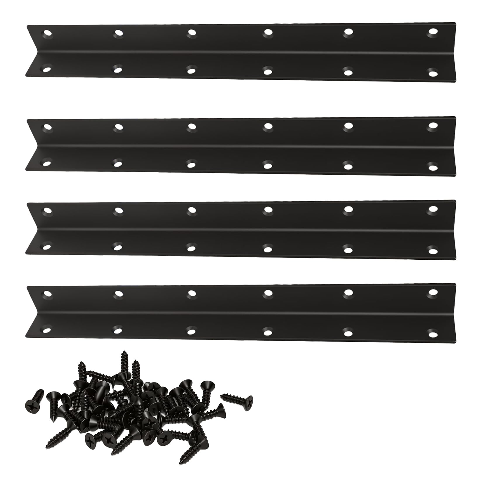 4 Pcs Angle Brackets for Wood, Black Metal Corner Brackets for Wood, Long Right Angle L Bracket Muti Holes for Fixing Jointing Furniture Shelves Cabinet Garden Raised Garden Bed(275x25x25mm)