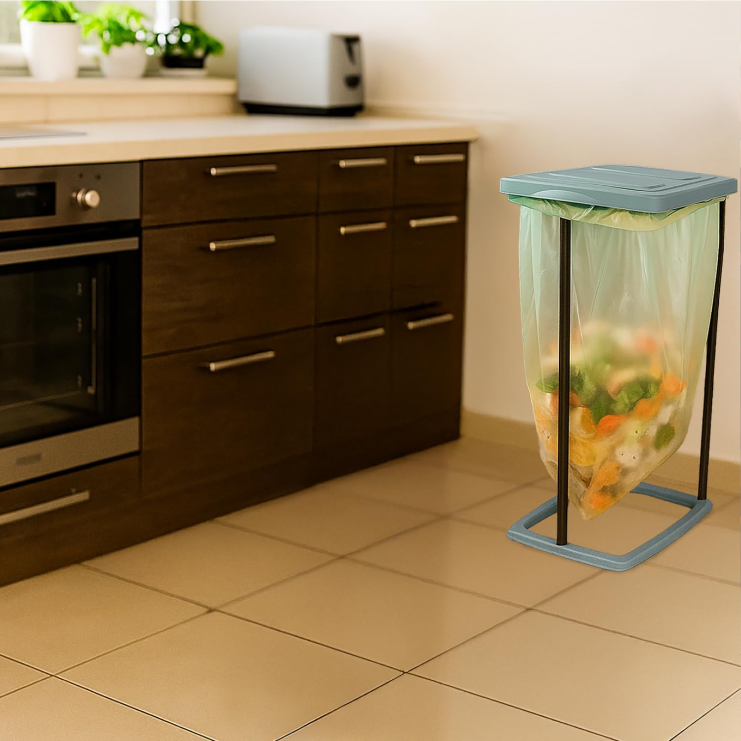 com-four® 2X Supporto per Sacco della Spazzatura con Coperchio – Smistatore 60 L per casa, Giardino, Officina e Campeggio – Portasacco Regolabile [Variante Casuale] (2X - Color Pastello)