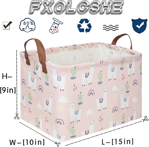 Miniatura 7 de FXOLCSHE - Cesta rectangular de alpaca rosa, cesta plegable impermeable para guardería, guardería de juguetes, cesta de regalo de ropa infantil con