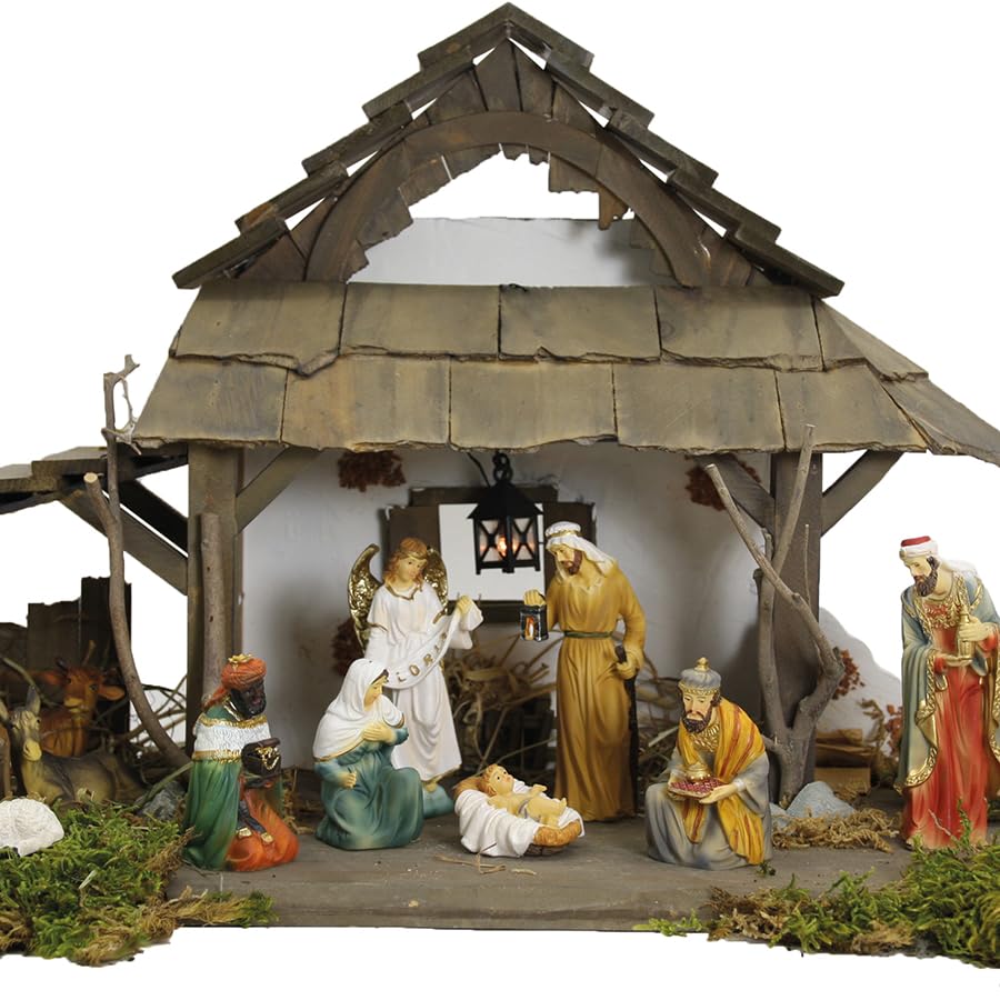 Spetebo Kerststalfiguren met de hand beschilderd - 10 stuks / 11 cm - kerststal tafel decoratie - accessoires voor kerststal