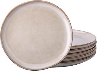 AmorArc 10.5 Inch Ceramic Dinner Plates Set of 6 - Handmade Reactive Glaze Stoneware, Rustic Cappuccino, Microwave Dishwasher Safe, Scratch Resistant