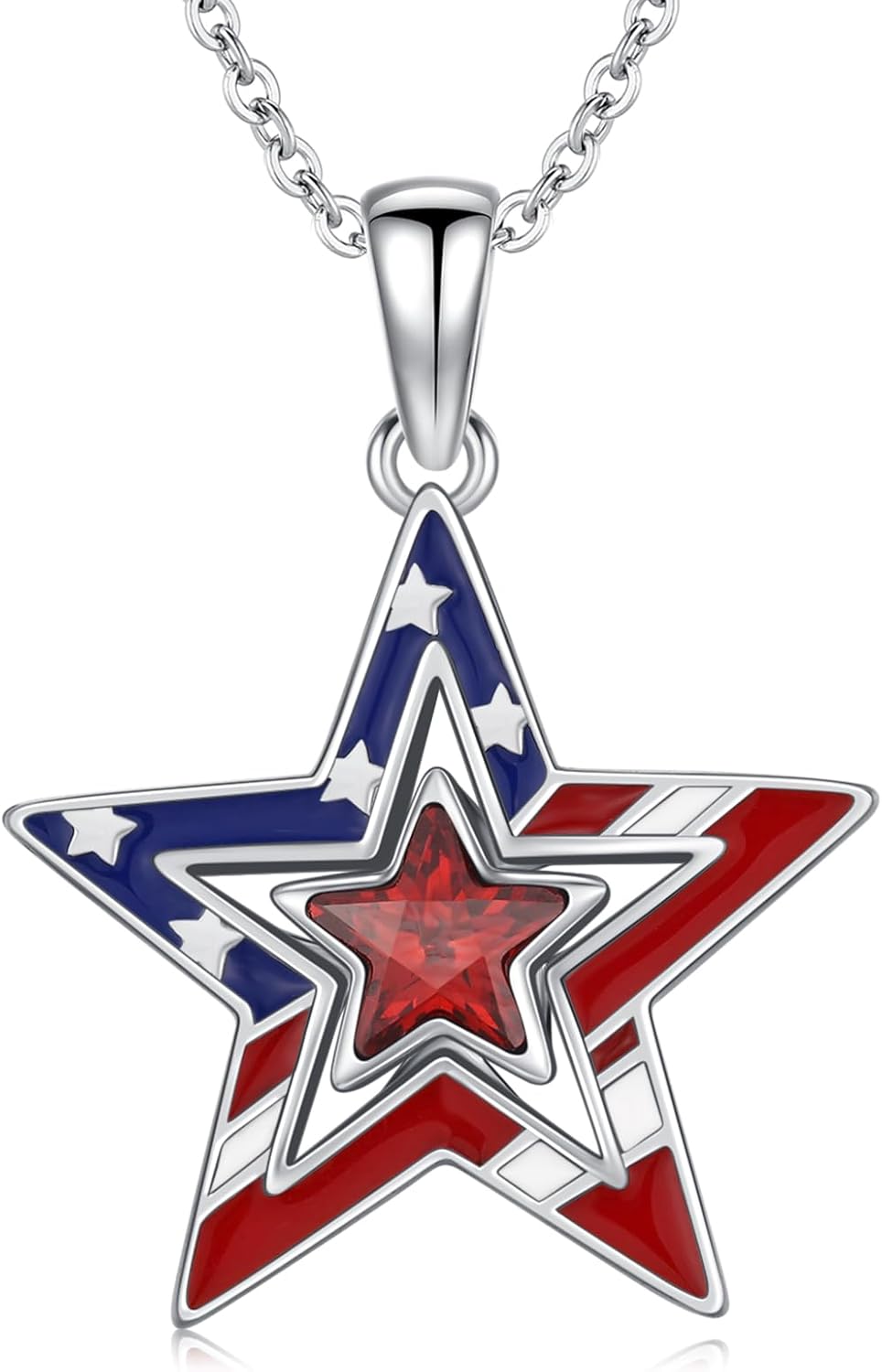 American Flag/Eagle/Star Necklace for Women 925 Sterling Silver Silver/Gold/Black American Flag Pendant 4th of July Jewelry for Wife Sister Girlfriend