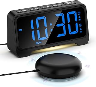 Wecker Extra Laut mit Bettschüttler, Vibrationswecker für Gehörlose Schlafzimmer Nachttisch, Großes Display mit Dimmer, Snooze, Wochenendmodus, Einstellbare Lautstärke & Helligkeit, Dual Alarm, DST