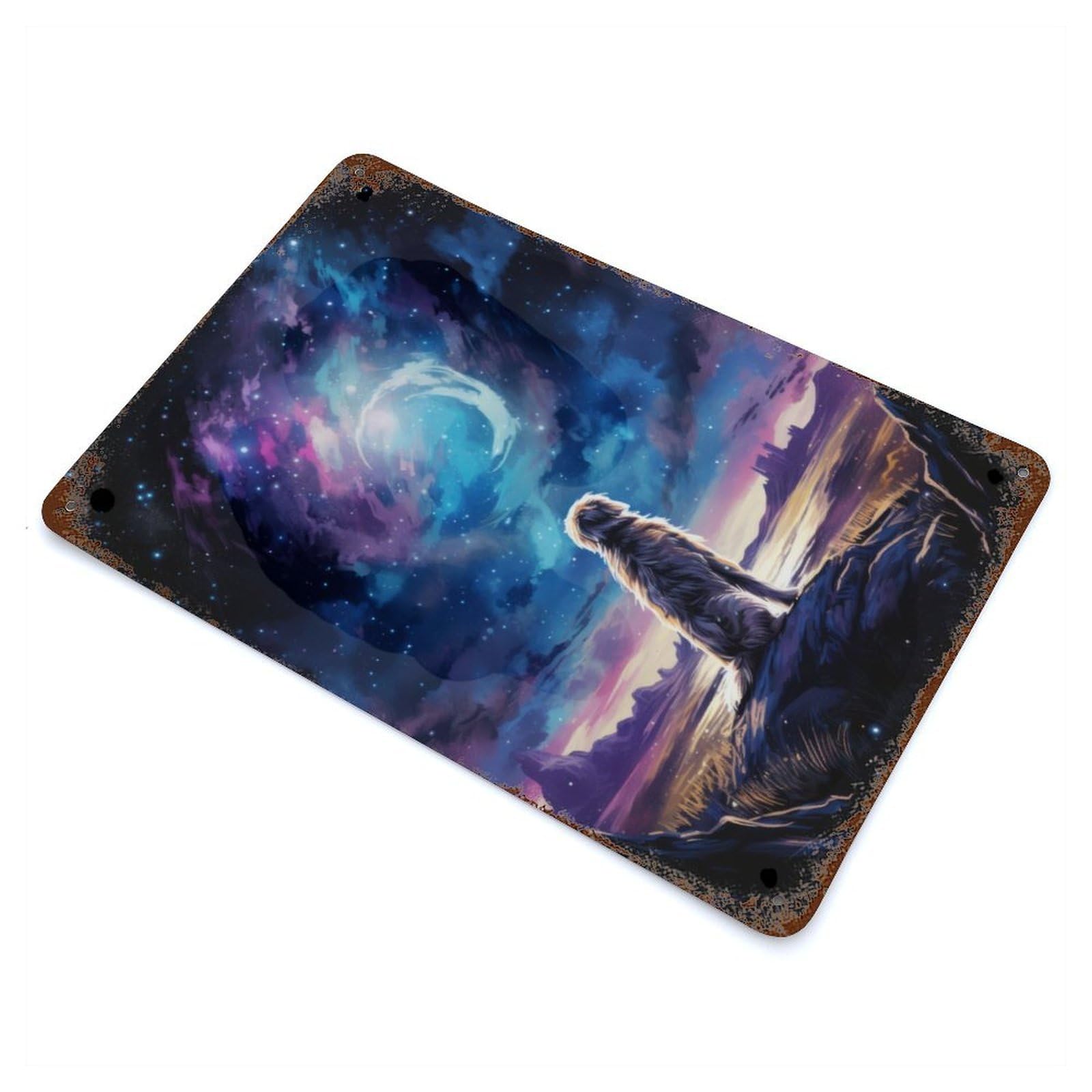 Dog at Starry Sky Retro Metal Sign 11.8"x7.9", Vintage Wall Decor for Garage, Pub Or Kitchen